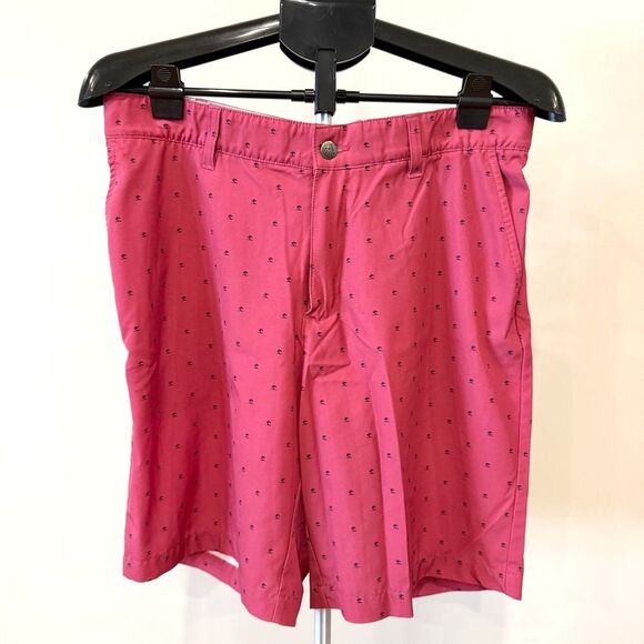 Adidas Men Golf Shorts Size 34 Maroon w/Navy Tree Pattern Flat Front Performance - Picture 3 of 8